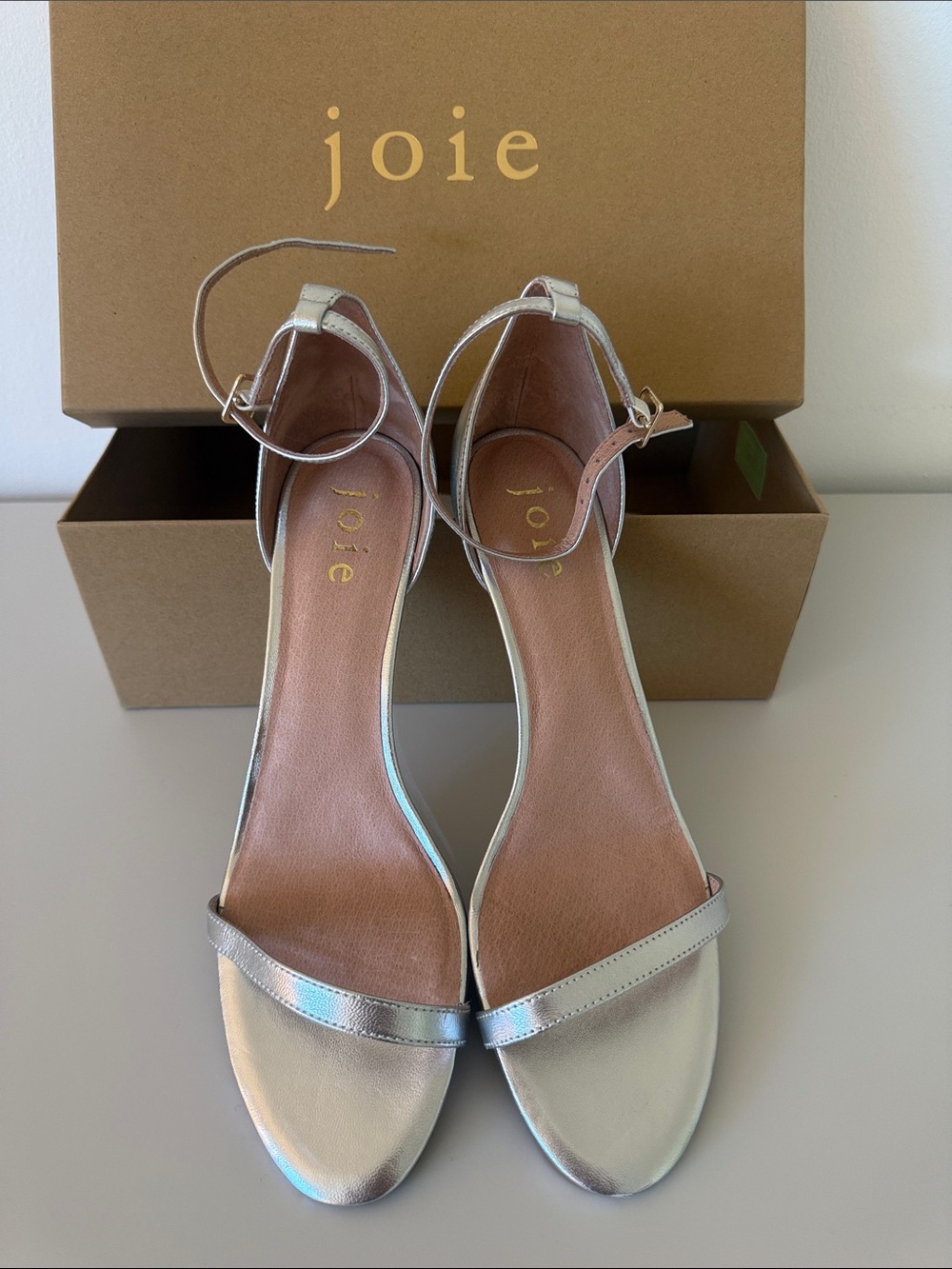 Joie Silver Ankle-Strap Open-Toe Heels
